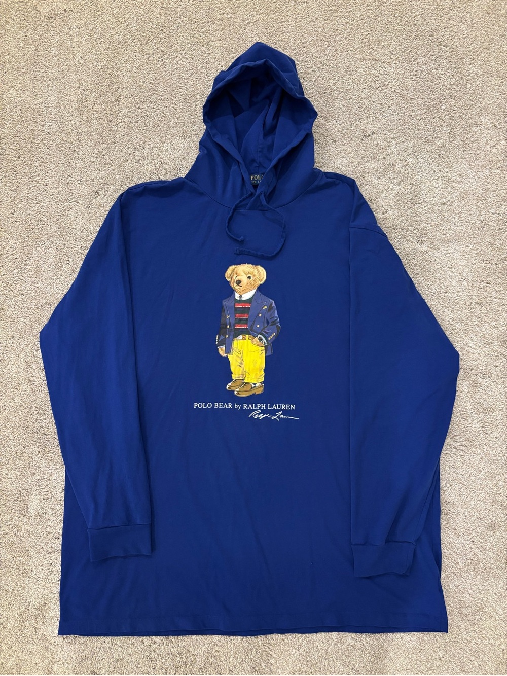 Polo Ralph Lauren Bear Hooded T Shirt Big&Tall Mens 2XLT Lightweight Hoodie Blue